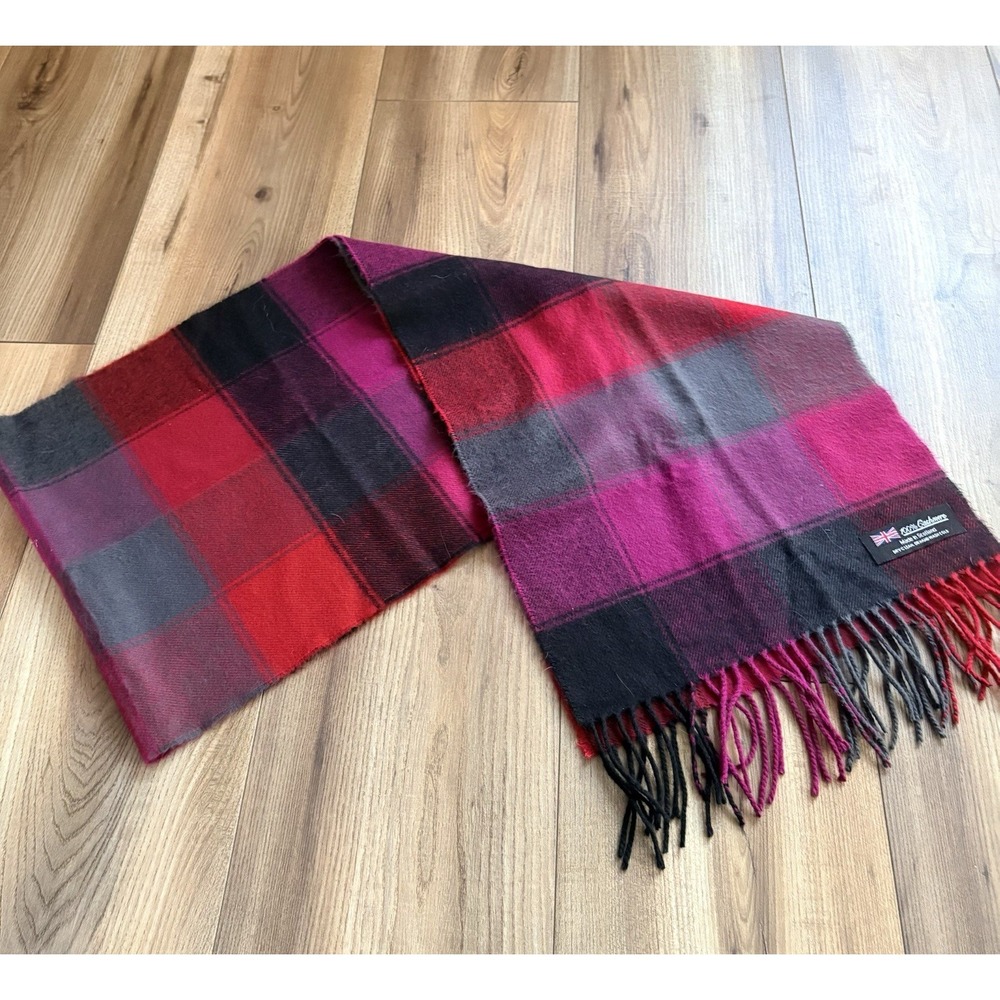 Cashmere 100% Winter Scarf Red Plaid Scottish Made In Scotland Traditional